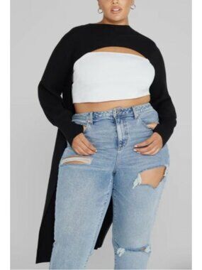 Fashion To Figure Black Cropped Front Pullover Duster Sweater Plus Size 4 NWT
